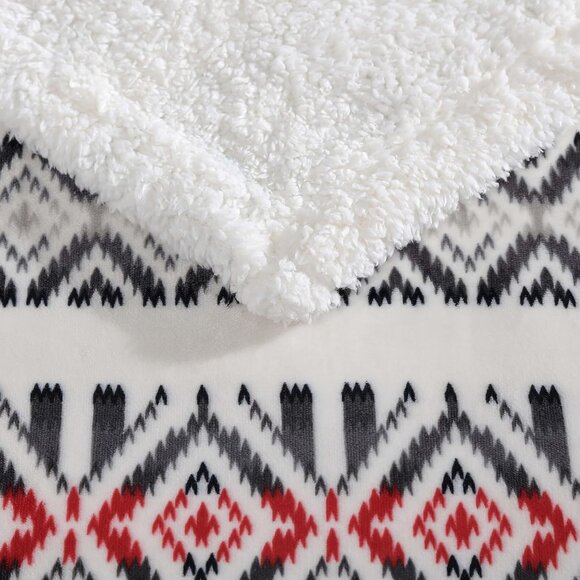 NWT Eddie Bauer Sherpa & Brushed Fleece Throw, Mountain Village Red, - Picture 10 of 11